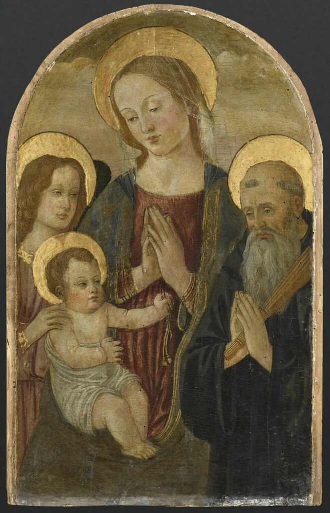 Master of 1493 (Italian, active ca. 1480‒1500), Madonna and Child with an Angel and Saint Benedict, late 1480s‒early 1490s, panel, 27 × 17 in. (69 × 44 cm). Musée du Petit Palais, Avignon, acc. no. M.I.580