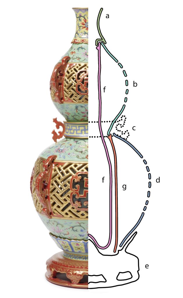 Diagram showing individual parts that comprise the Walters Art Museum's vases, acc. nos. 49.2180 and 49.2181