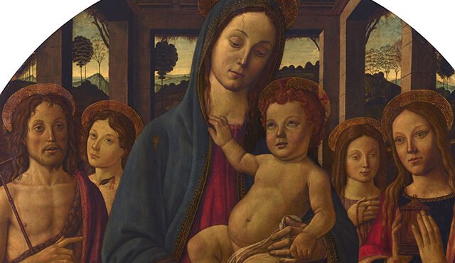 Master of the Fiesole Epiphany (Italian, active 1470‒1500), Madonna and Child with Saints John the Baptist, Sebastian, Margaret, and Mary Magdalen (Detail), late 1480s, tempera (?) on wood panel, 46 7/16 × 45 11/16 in. (118 × 117 cm). The Walters Art Museum, Baltimore, acquired by Henry Walters with the Massarenti Collection, 1902, acc. no. 37.431