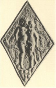 Unidentified German artist, Positive impression of a Mold with Embracing Lovers (Liebespaar in Umarmung), fifteenth to sixteenth century, 10.6 × 6.8 cm. Published in 1918 as in the Stadtgeschichtliches Museum, Leipzig, acc. no. 04,195