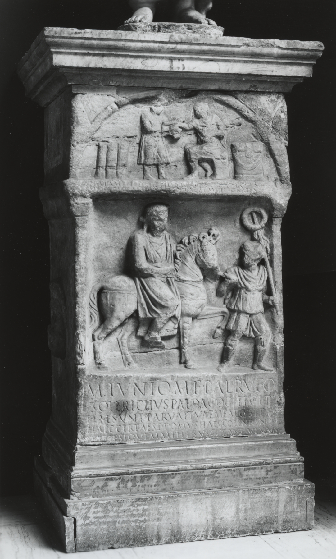 The condition not long after it was acquired from the Massarenti collection. Unidentified Roman sculptor, Altar Dedicated to M. Iunius Rufus by his Tutor Soterichus, Italy (Rome), 2nd century CE, marble, size when acquired: 37 1/2 × 22 1/4 × 18 in. (95.3 × 56.5 × 45.7 cm). The Walters Art Museum, Baltimore, acquired by Henry Walters with the Massarenti Collection, 1902, acc. no. 23.18