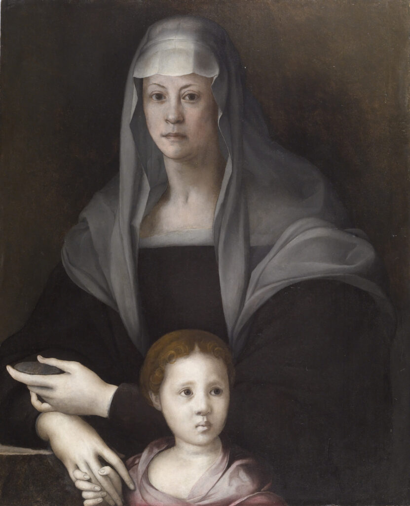 Pontormo (Jacopo Carucci; Italian, 1494–1557),  Portrait of Maria Salviati de’ Medici and Giulia de’ Medici, ca. 1539, oil on panel, 34 5/8 × 28 1/16 × 3/8 in. (88 × 71.3 × 1 cm). The Walters Art Museum, Baltimore, acquired by Henry Walters with the Massarenti Collection, 1902, acc. no. 37.596